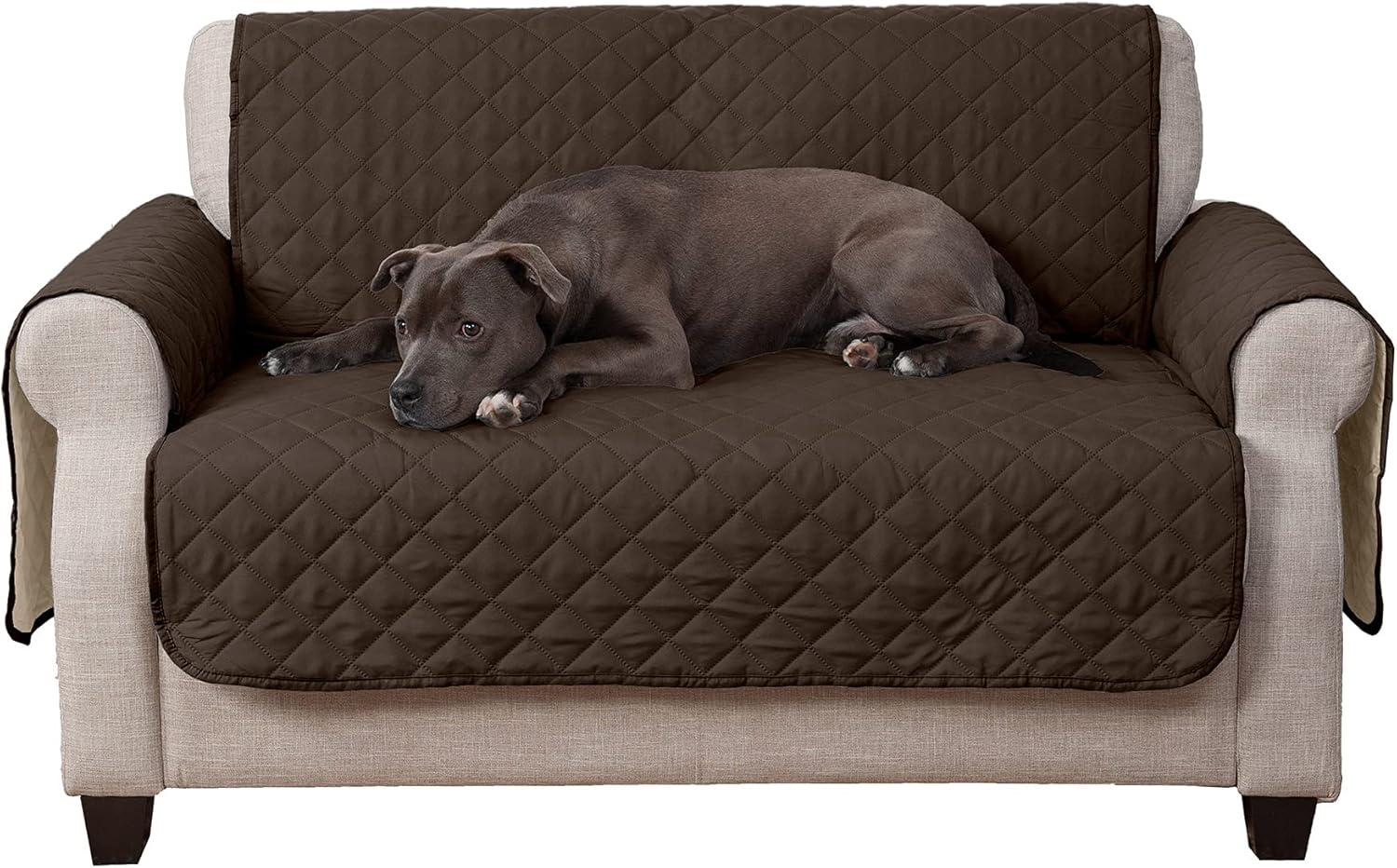 imageFurhaven WaterResistant ampamp Reversible Chair Cover Protector for Dogs Cats ampamp Children TwoTone Pinsonic Quilted Living Room Furniture Cover GrayMist ChairEspressoClay