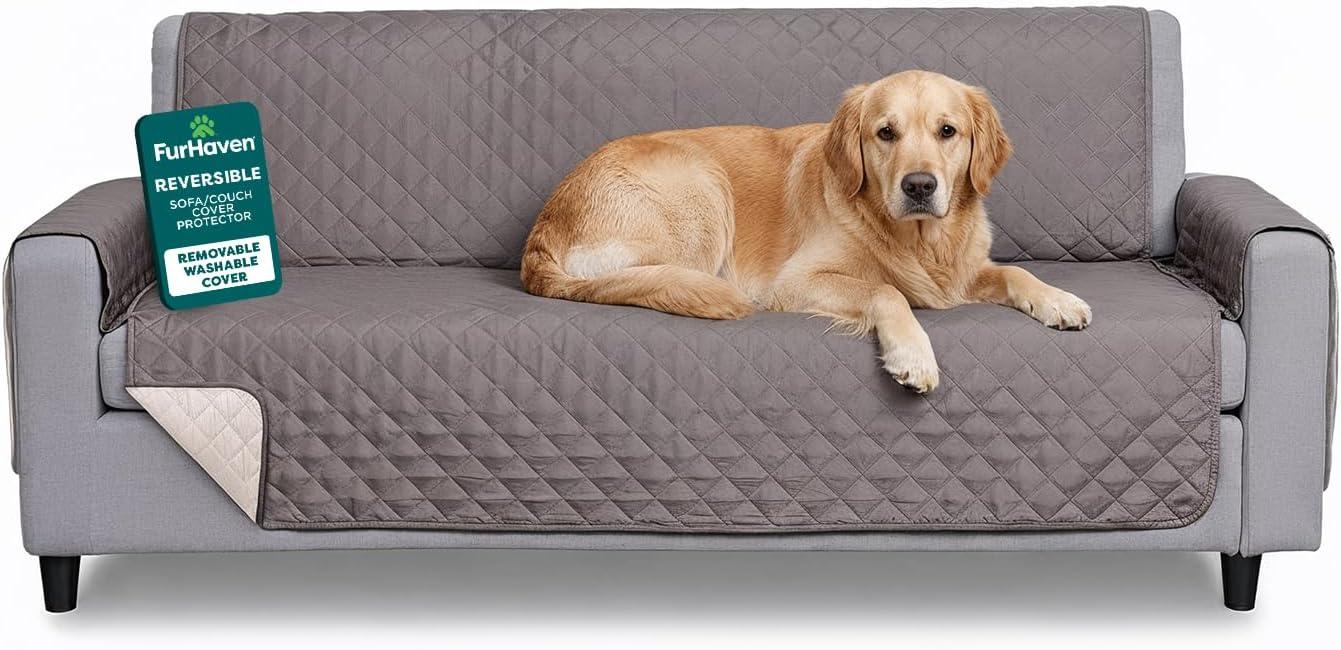 imageFurhaven WaterResistant ampamp Reversible Chair Cover Protector for Dogs Cats ampamp Children TwoTone Pinsonic Quilted Living Room Furniture Cover GrayMist ChairGrayMist