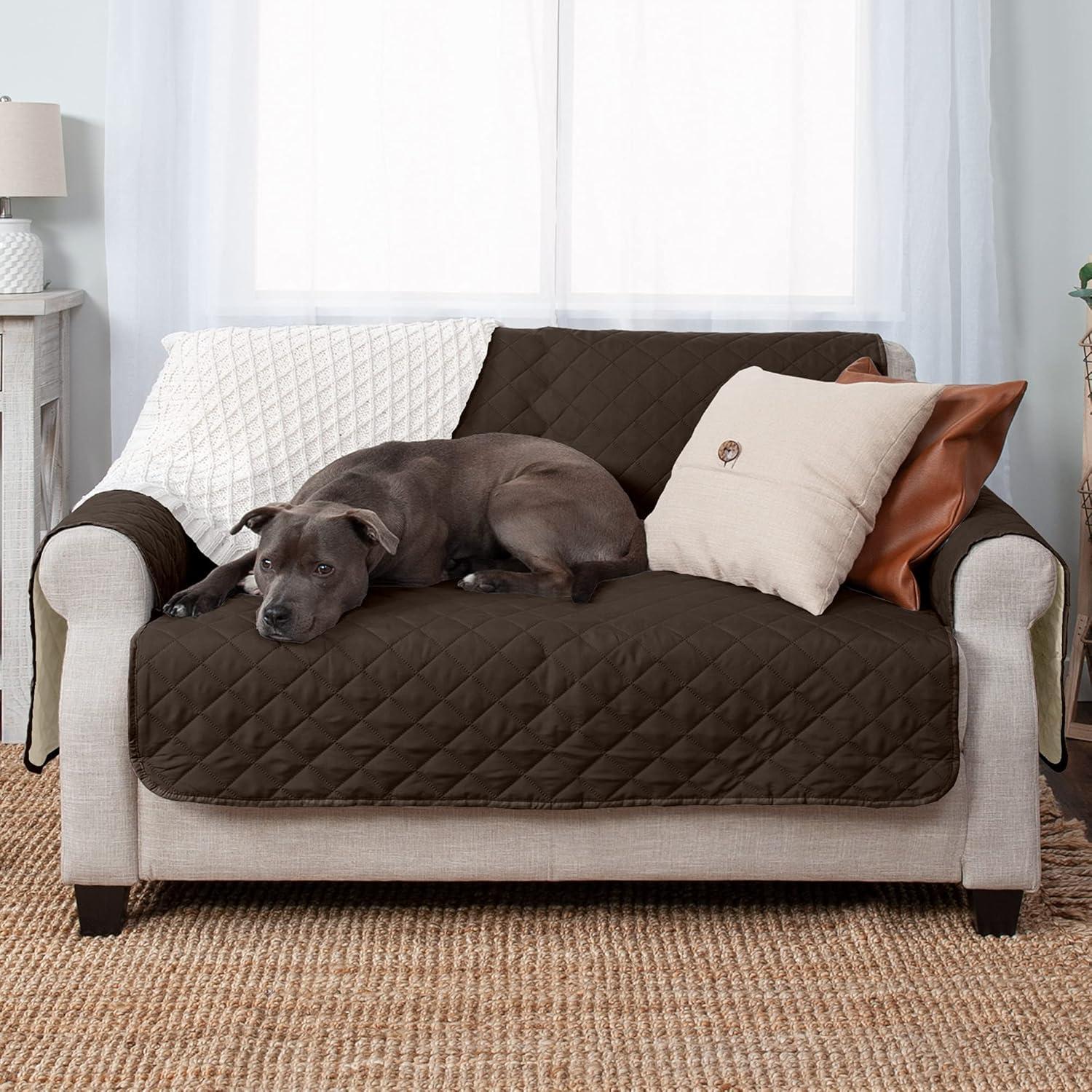 imageFurhaven WaterResistant ampamp Reversible Chair Cover Protector for Dogs Cats ampamp Children TwoTone Pinsonic Quilted Living Room Furniture Cover GrayMist ChairEspressoClay