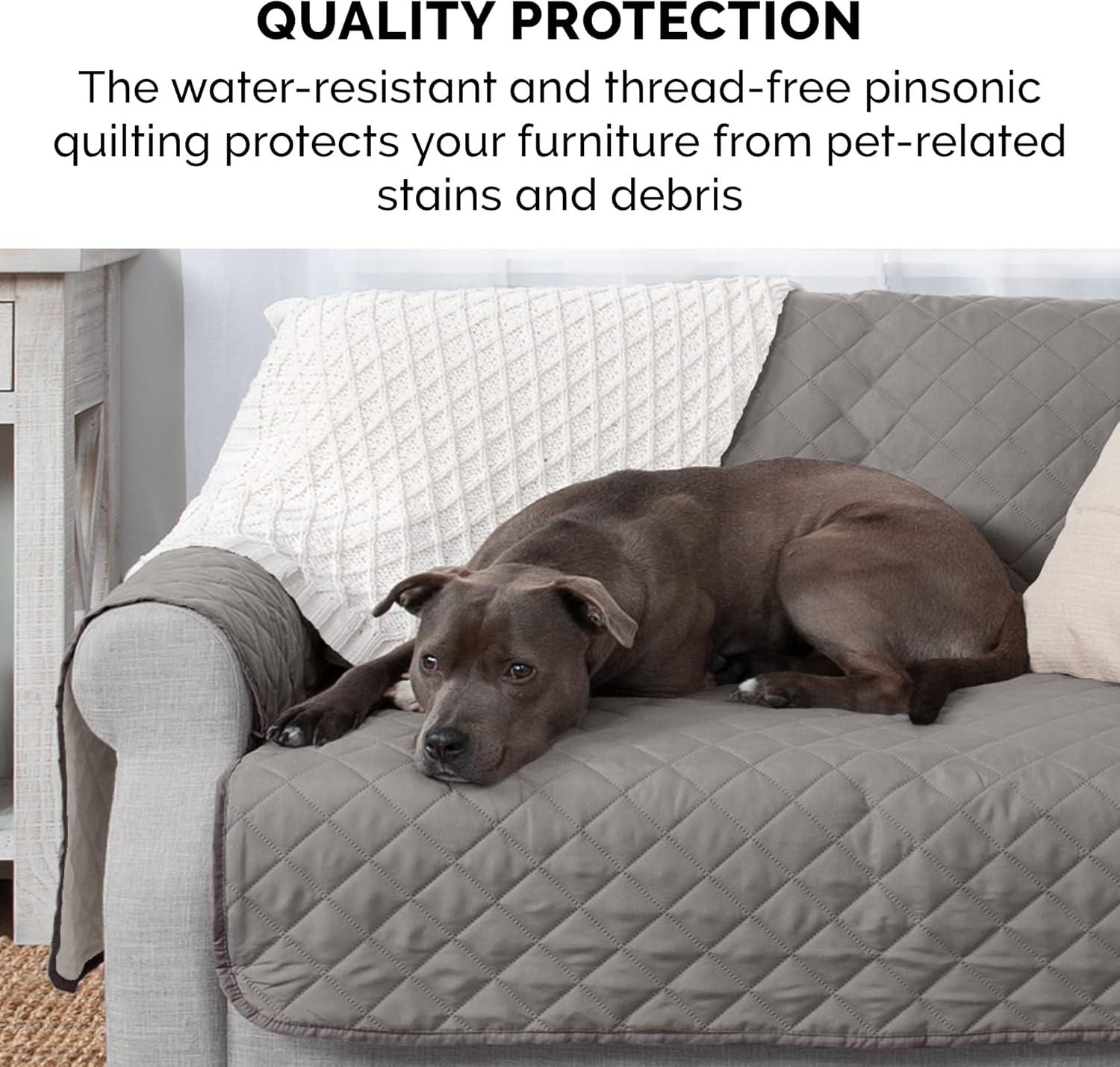 imageFurhaven WaterResistant ampamp Reversible Chair Cover Protector for Dogs Cats ampamp Children TwoTone Pinsonic Quilted Living Room Furniture Cover GrayMist ChairGrayMist