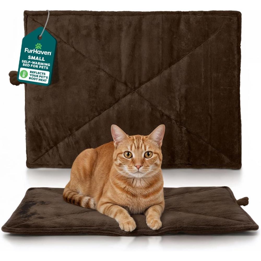 imageFurhaven ThermaNAP SelfWarming Cat Bed for Indoor Cats ampamp Small Dogs Washable ampamp Reflects Body Heat Quilted Faux Fur Reflective Bed Mat Leopard SmallEspresso