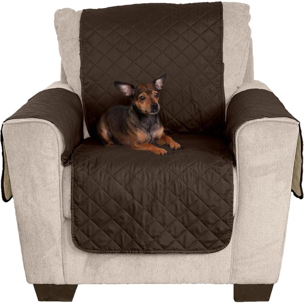 imageFurhaven WaterResistant ampamp Reversible Chair Cover Protector for Dogs Cats ampamp Children TwoTone Pinsonic Quilted Living Room Furniture Cover EspressoClay Chair