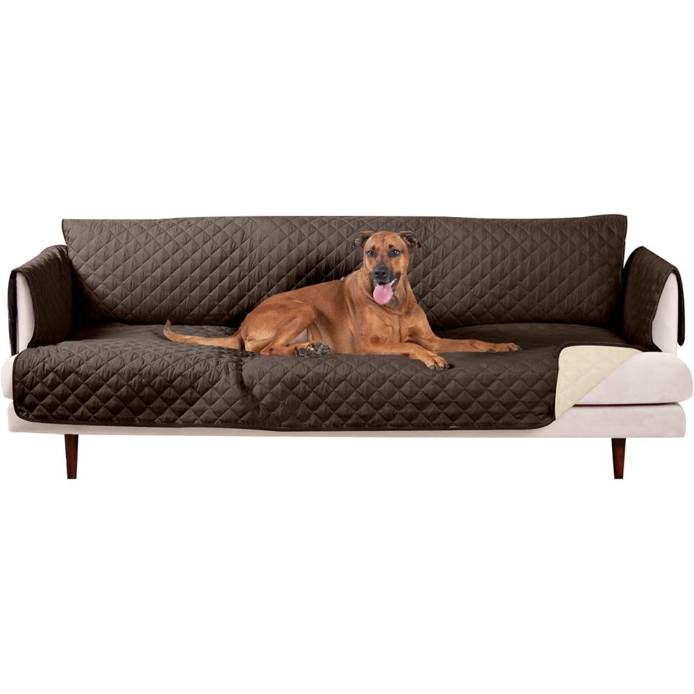 imageFurhaven WaterResistant ampamp Reversible Chair Cover Protector for Dogs Cats ampamp Children TwoTone Pinsonic Quilted Living Room Furniture Cover GrayMist ChairEspressoClay
