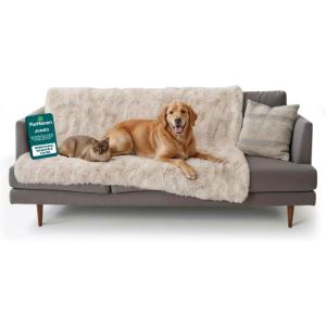 FurHaven Waterproof Throw Blanket for Dogs & Indoor Cats, Reversible Protective Pet Blanket, Extra Large, Long Faux Fur & Velvet, Driftwood