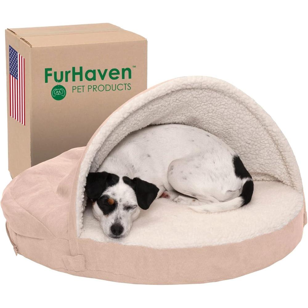 imageFurhaven 44quot Round Orthopedic Dog Bed for Large Dogs w Removable Washable Cover For Dogs Up to 80 lbs Sherpa ampamp Suede Snuggery Blue 44inchFaux Lambswool Suede Cream