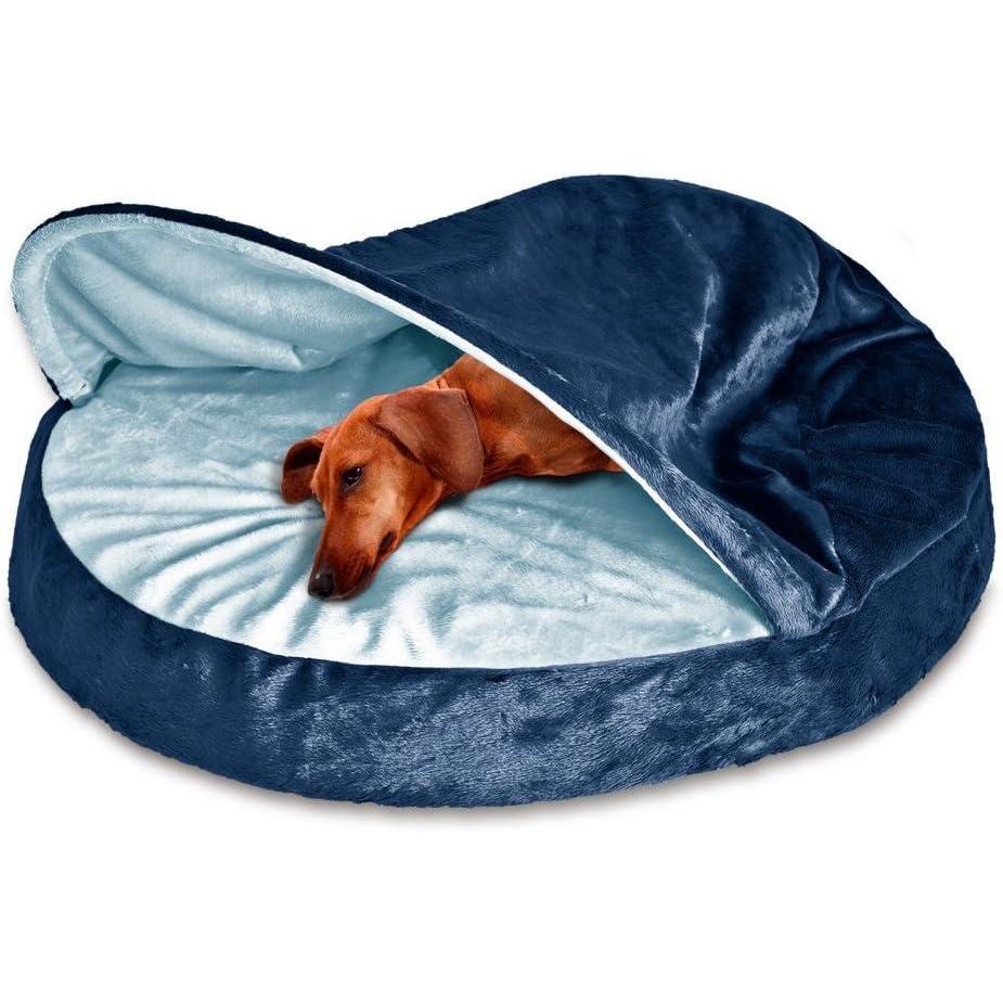 imageFurhaven 44quot Round Orthopedic Dog Bed for Large Dogs w Removable Washable Cover For Dogs Up to 80 lbs Sherpa ampamp Suede Snuggery Blue 44inchMicrovelvet Navy