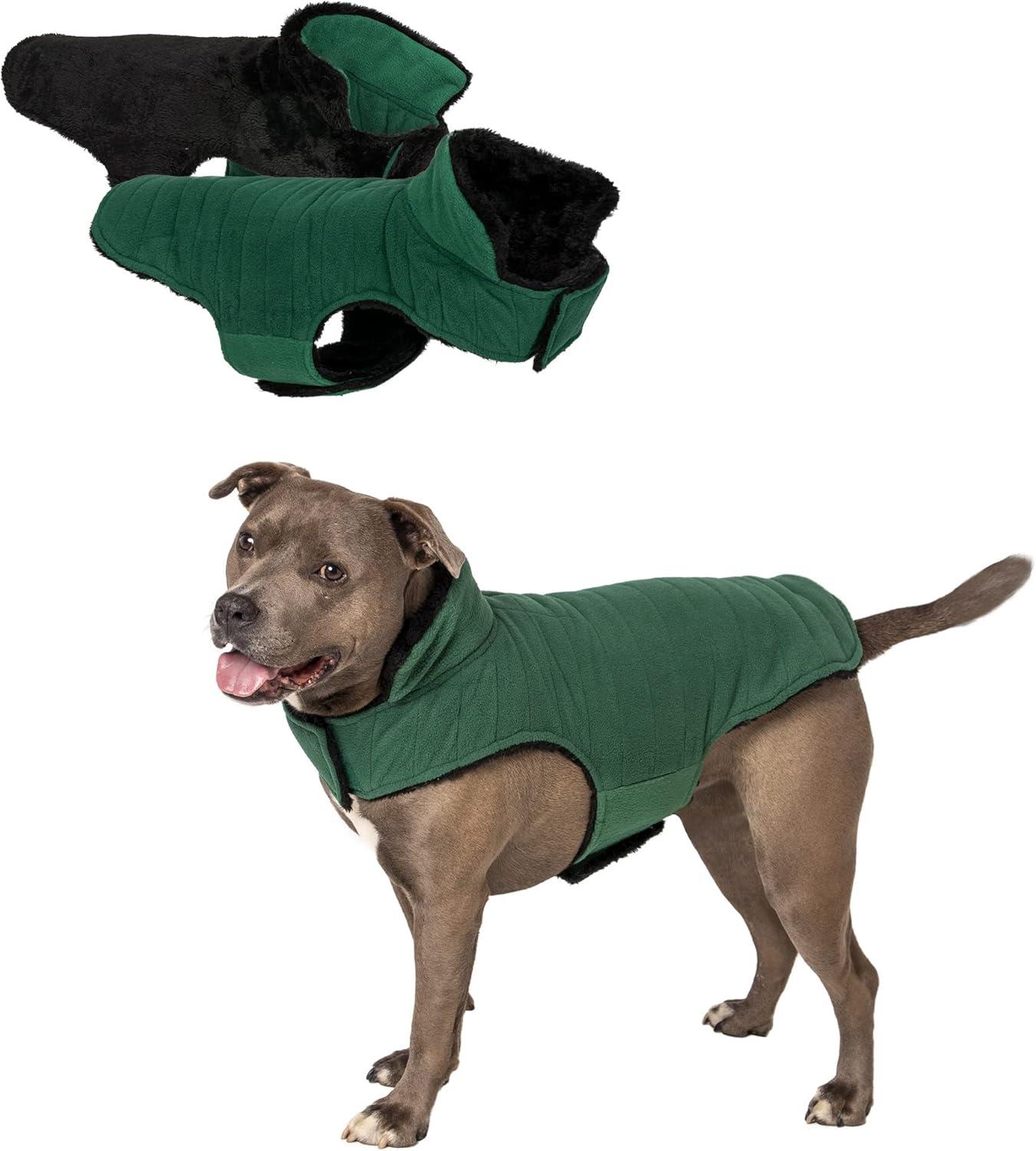 imageFurhaven Reversible Small Dog Coat Washable ampamp Insulating w Leash Access Sherpa ampamp Plaid Fleece FlexFit Jacket CreamRed SmallBlackGreen