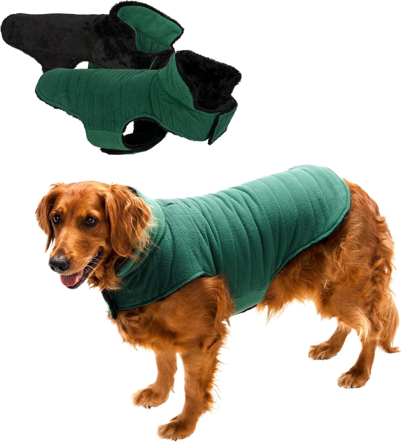 imageFurhaven Reversible Small Dog Coat Washable ampamp Insulating w Leash Access Sherpa ampamp Plaid Fleece FlexFit Jacket CreamRed SmallBlackGreen