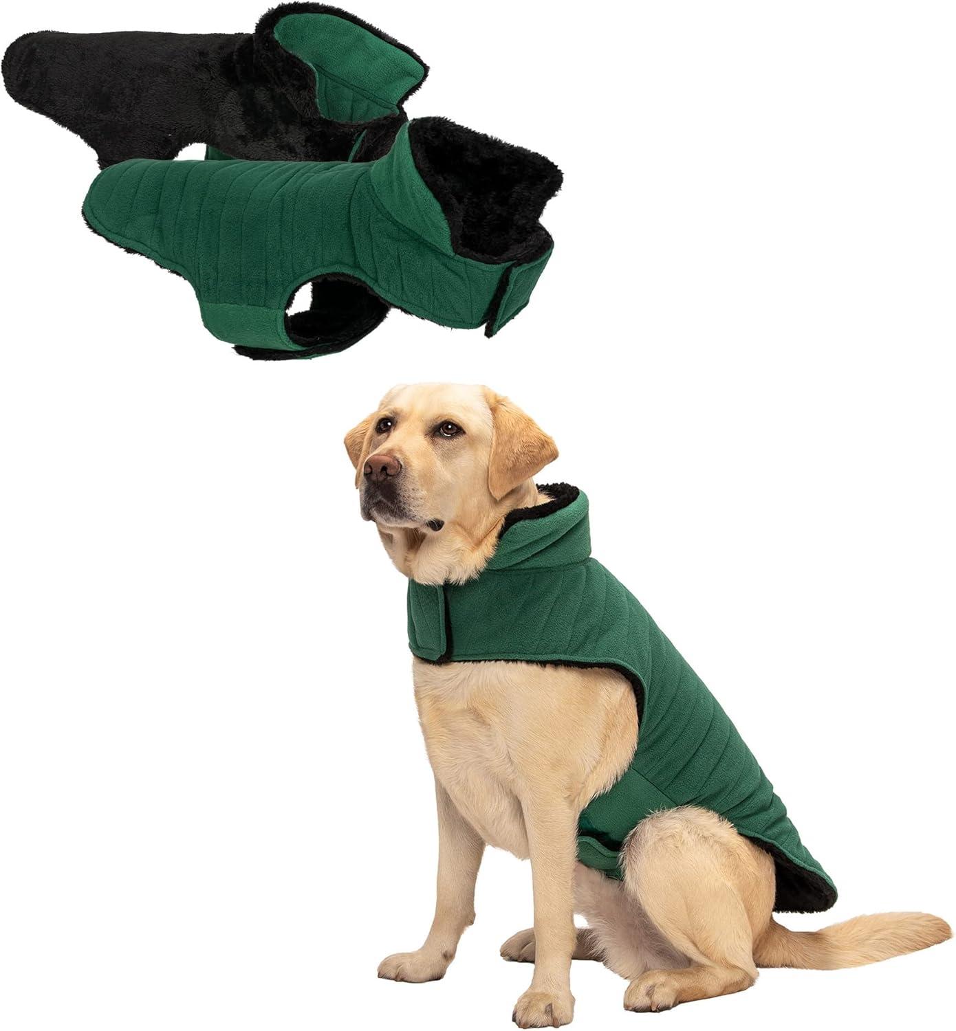 imageFurhaven Reversible Small Dog Coat Washable ampamp Insulating w Leash Access Sherpa ampamp Plaid Fleece FlexFit Jacket CreamRed SmallBlackGreen