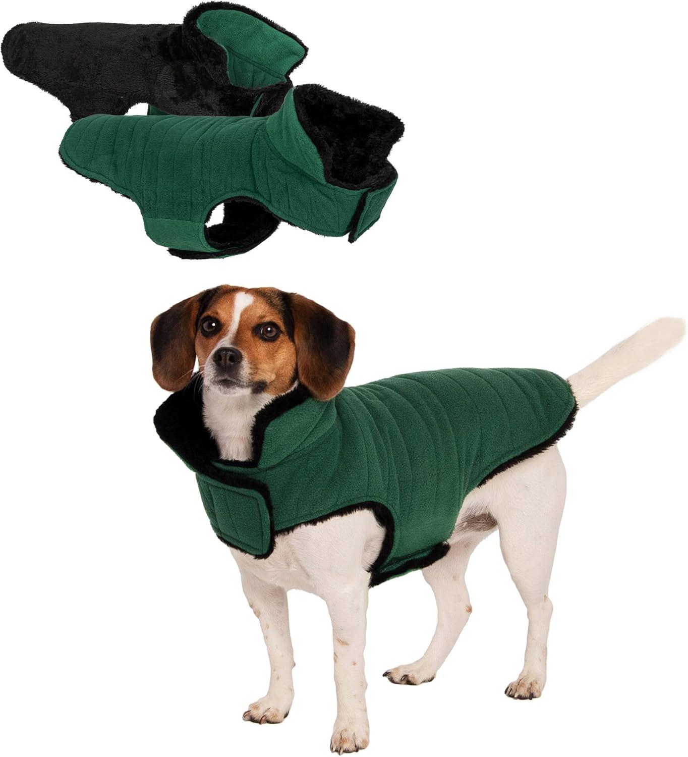 imageFurhaven Reversible Small Dog Coat Washable ampamp Insulating w Leash Access Sherpa ampamp Plaid Fleece FlexFit Jacket CreamRed SmallBlackGreen