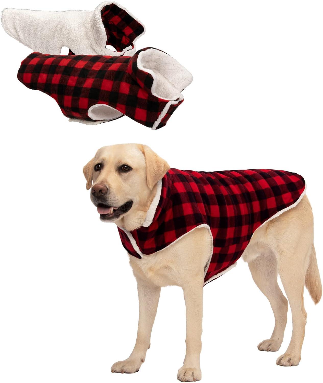 imageFurhaven Reversible Small Dog Coat Washable ampamp Insulating w Leash Access Sherpa ampamp Plaid Fleece FlexFit Jacket CreamRed SmallCreamRed Plaid