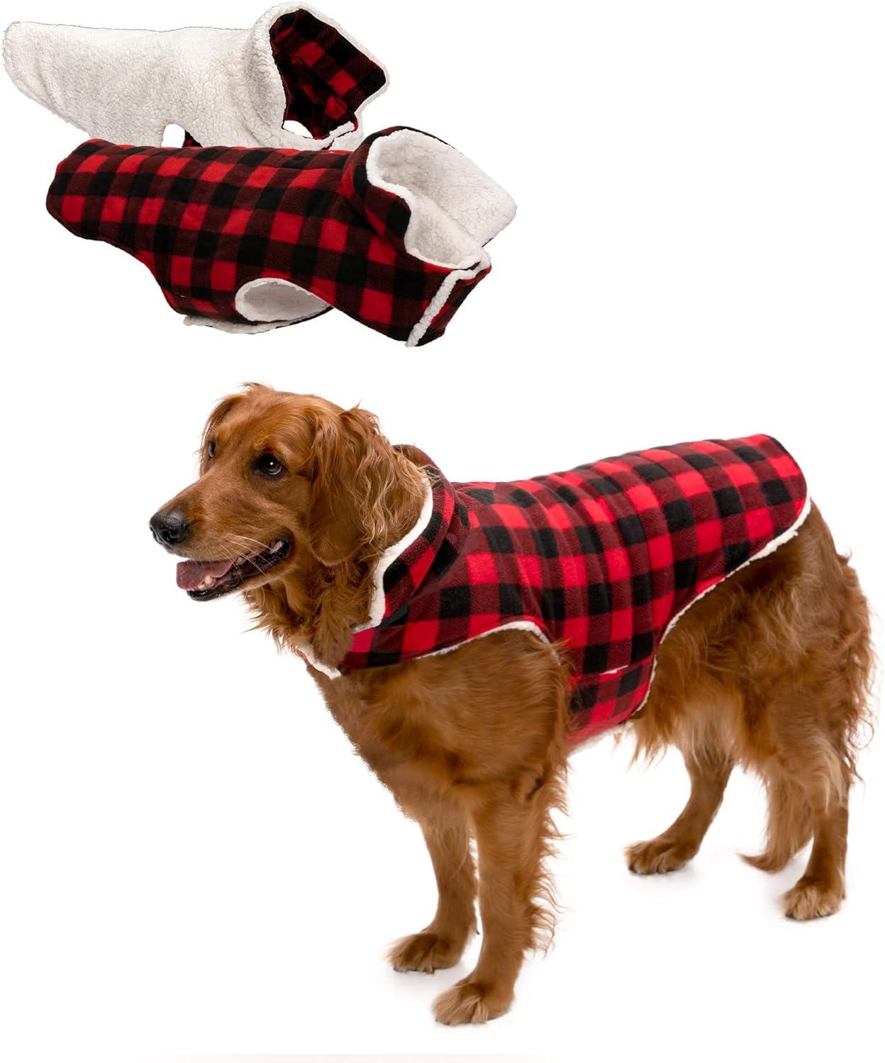 imageFurhaven Reversible Small Dog Coat Washable ampamp Insulating w Leash Access Sherpa ampamp Plaid Fleece FlexFit Jacket CreamRed SmallCreamRed Plaid