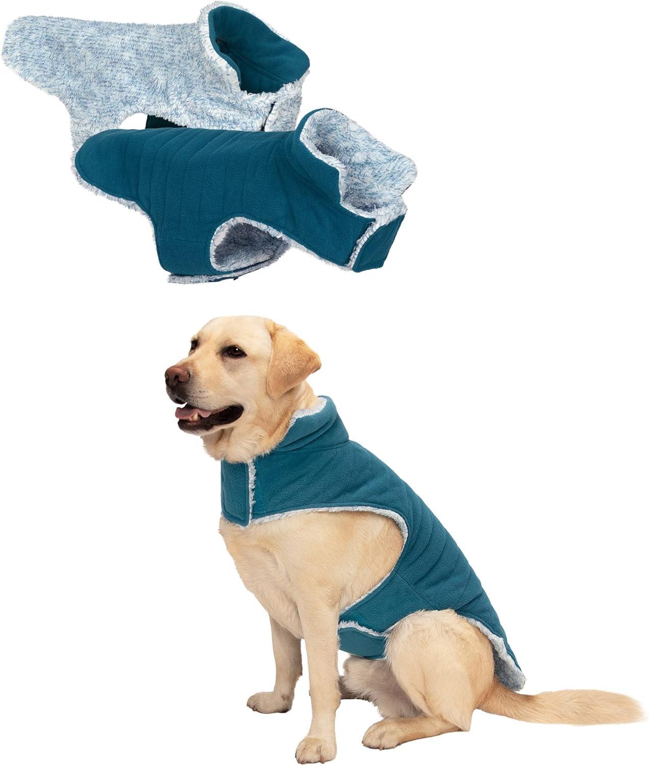 imageFurhaven Reversible Small Dog Coat Washable ampamp Insulating w Leash Access Sherpa ampamp Plaid Fleece FlexFit Jacket CreamRed SmallMarine Blue