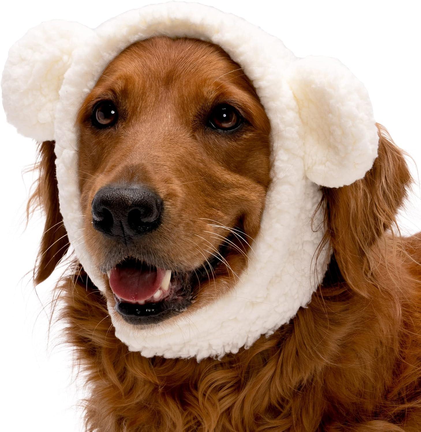 imageFurhaven XS to SM Dog Hat Washable ampamp Cozy Sherpa FlexFit Polar Bear Dog Hat Costume Cream Extra Small to SmallPolar Bear